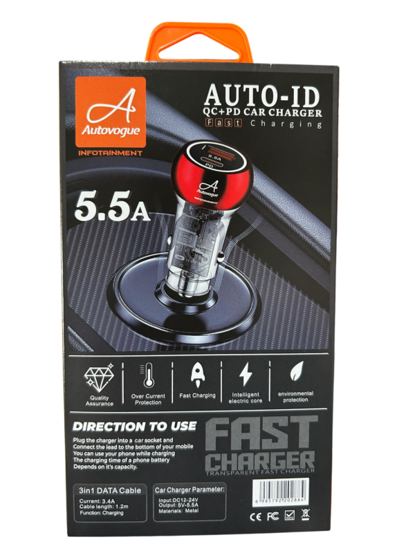 Autovogue AUTO-ID 5.5A QC + PD Fast Car Charger