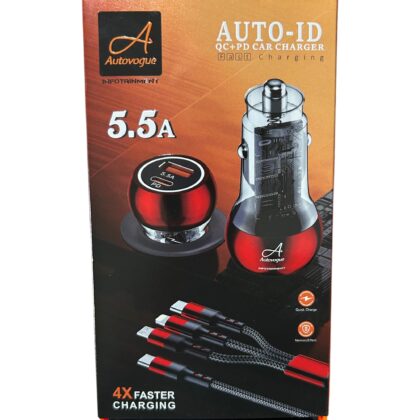 Autovogue 5.5A Auto-ID QC + PD Fast Car Charger | Dual USB & Type-C PD Fast Charging | Universal Car Mobile Charger