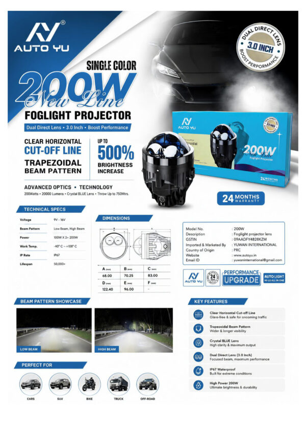 Auto Yu 200Watt Projector Fog Lamp